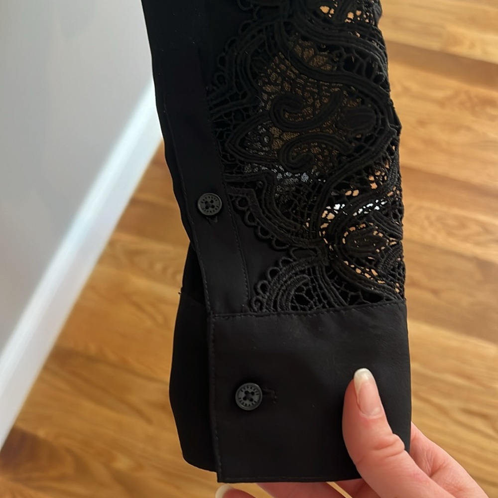 Express black lace sleeve button down shirt - Picture 4 of 8